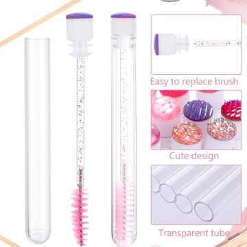 Disposable Mascara Wands Tube Set 10Pcs Shiny Diamond Lash Brush Eyelash Spoolies With Tube Mascara Wands Makeup Tool for Eyelash Extensions(Pink)