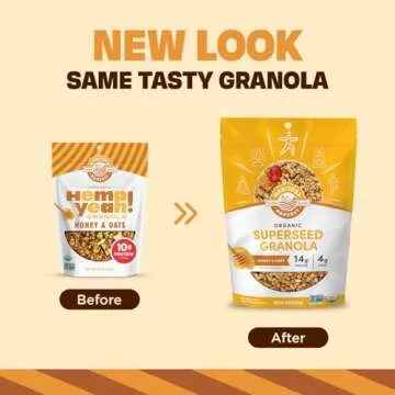 Manitoba Harvest Hemp Yeah Granola, with 10 g of Protein, 3.5 g Omegas, 3 g of Fiber and less than 10 g Sugar Per Serving, Organic, Non-GMO, Honey and Oats, 10 Oz, Packaging May Vary