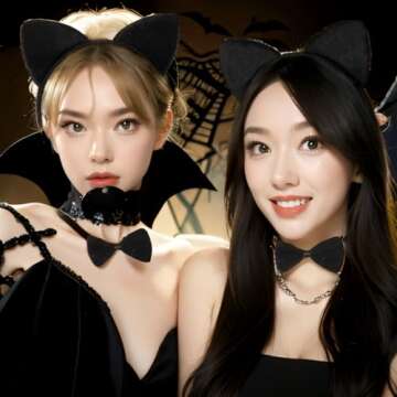 Lifemajic 3 pcs Cat Costume Halloween Accessory Set for Women - Cat Ears Headband, Tail, and Bowtie - Fancy Animal Cosplay (Black Cat)