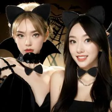 Lifemajic 3 pcs Cat Costume Halloween Accessory Set for Women - Cat Ears Headband, Tail, and Bowtie - Fancy Animal Cosplay (Black Cat)