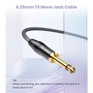 tisino 1/4 Mono to 1/8 Stereo Cable, 3.5mm TRS Stereo to 1/4 inch TS Mono Interconnect Cable (Mono to Stereo Adapter) - 3 feet