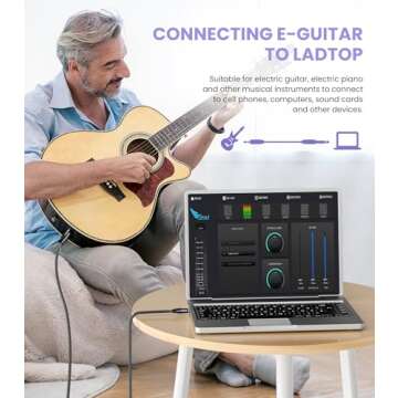 tisino 1/4 Mono to 1/8 Stereo Cable, 3.5mm TRS Stereo to 1/4 inch TS Mono Interconnect Cable (Mono to Stereo Adapter) - 3 feet