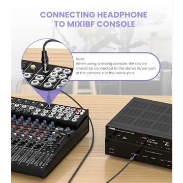 tisino 1/4 Mono to 1/8 Stereo Cable, 3.5mm TRS Stereo to 1/4 inch TS Mono Interconnect Cable (Mono to Stereo Adapter) - 3 feet