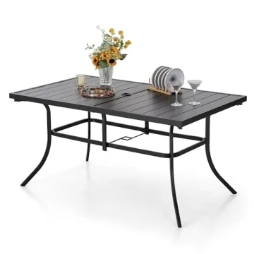PHI VILLA 6-Person Outdoor Metal Steel Slat Dining Rectangle Table for Patio