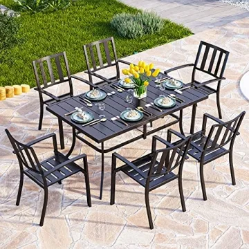 PHI VILLA 6-Person Outdoor Metal Steel Slat Dining Rectangle Table for Patio