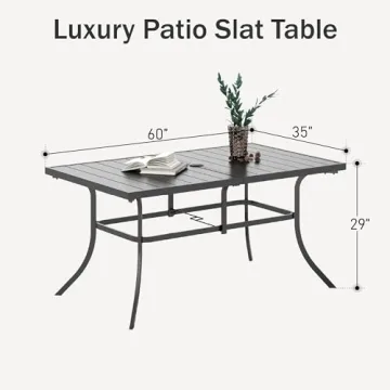 PHI VILLA 6-Person Outdoor Metal Steel Slat Dining Rectangle Table for Patio