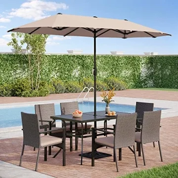 PHI VILLA 6-Person Outdoor Metal Steel Slat Dining Rectangle Table for Patio