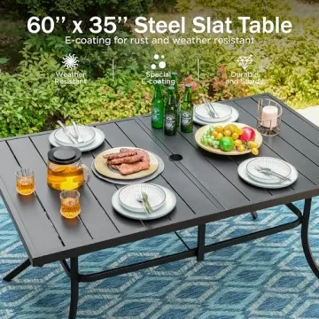 PHI VILLA 6-Person Outdoor Metal Steel Slat Dining Rectangle Table for Patio