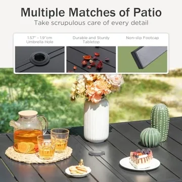 PHI VILLA 6-Person Outdoor Metal Steel Slat Dining Rectangle Table for Patio