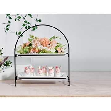 ONEMORE 2-Tier Large Serving Tray, Collapsible Arch Food Display Two Tiered Tray Stand with Rectangu...