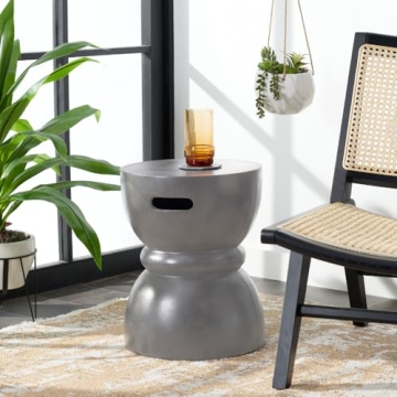Modern Dark Grey Concrete Round Accent Table by SAFAVIEH