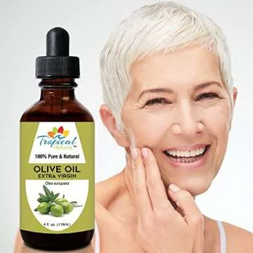 Tropical Holistic Extra Virgin Organic Olive Oil 4 oz - Cold Pressed Unrefined - Use For Face, Skin, Hair, Dry Scalp, Massage