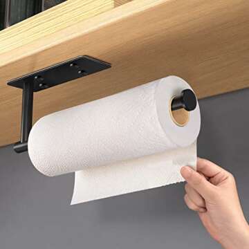 VAEHOLD Self Adhesive Paper Towel Holder Under Cabinet Mount, Wall Mounted Paper Towel Roll Holder w...