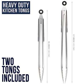 Grilling Tongs - Barbecue Tools - Two Pack Heavy Duty BBQ Tong w Non-Slip Grips - 15 Inch and 17 Inc...