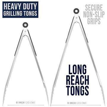 Heavy Duty BBQ Tongs - 15 & 17 Inch Stainless Steel Set