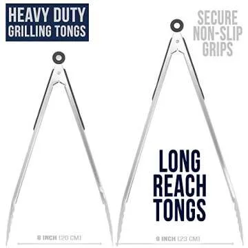 Heavy Duty BBQ Tongs - 15 & 17 Inch Stainless Steel Set