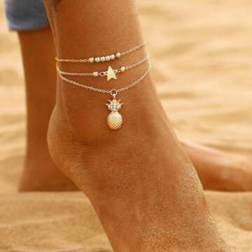 Fesciory Women Anklet Adjustable Beach Ankle Chain Gold Alloy Foot Chain Bracelet Jewelry Gift (Gold Pineapple)