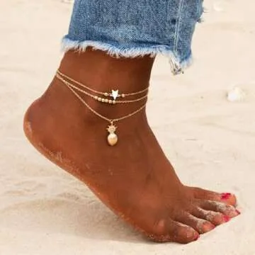 Fesciory Women Anklet Adjustable Beach Ankle Chain Gold Alloy Foot Chain Bracelet Jewelry Gift (Gold Pineapple)