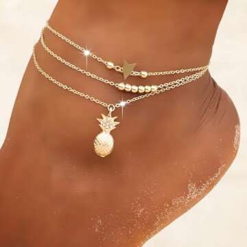 Fesciory Women Anklet Adjustable Beach Ankle Chain Gold Alloy Foot Chain Bracelet Jewelry Gift (Gold Pineapple)