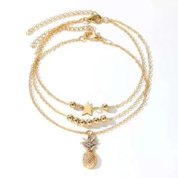 Fesciory Women Anklet Adjustable Beach Ankle Chain Gold Alloy Foot Chain Bracelet Jewelry Gift (Gold Pineapple)