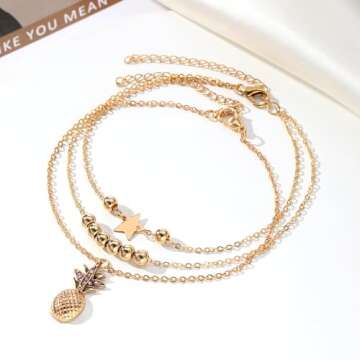 Fesciory Women Anklet Adjustable Beach Ankle Chain Gold Alloy Foot Chain Bracelet Jewelry Gift (Gold Pineapple)