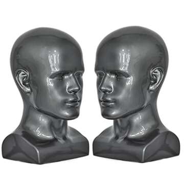 FanLin Male Mannequin Head Professional Manikin Head for Display Wigs Hats Headphone Mask Sunglasses Jewelry and Scravat Display Stand (Light grey)