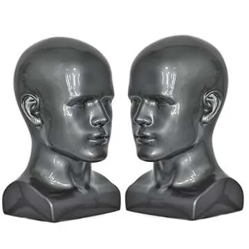 FanLin Male Mannequin Head Professional Manikin Head for Display Wigs Hats Headphone Mask Sunglasses Jewelry and Scravat Display Stand (Light grey)