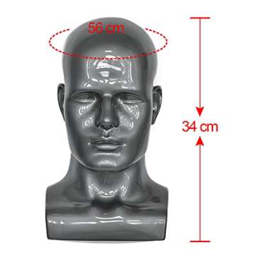 FanLin Male Mannequin Head Professional Manikin Head for Display Wigs Hats Headphone Mask Sunglasses Jewelry and Scravat Display Stand (Light grey)