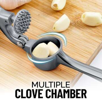 Zulay Kitchen Premium Garlic Press Set - Rust Proof & Dishwasher Safe Professional Garlic Mincer Tool - Easy-Squeeze, Easy-Clean with Soft, Ergonomic Handle - Silicone Garlic Peeler & Brush (Slate)