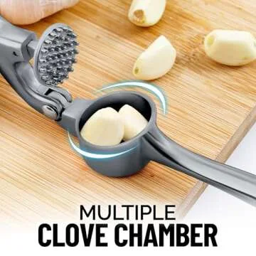 Zulay Kitchen Premium Garlic Press Set - Rust Proof & Dishwasher Safe Professional Garlic Mincer Tool - Easy-Squeeze, Easy-Clean with Soft, Ergonomic Handle - Silicone Garlic Peeler & Brush (Slate)