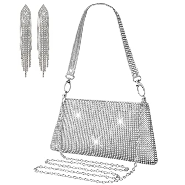 Rumdin Evening Bag Clutch Purses for Women Rhinestone Crossbody Purse Top Silver Mesh Bag for Girls ...