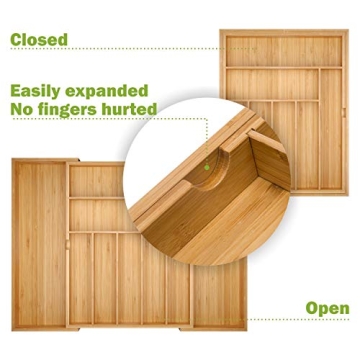 BAMEOS Bamboo Drawer Organizer Adjustable Kitchen Organizer