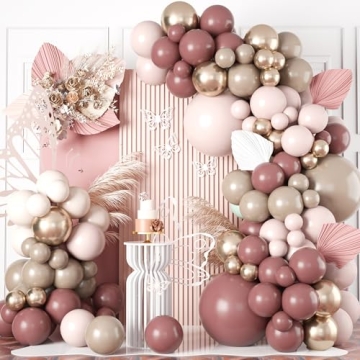 Dusty Pink Beige Gold Boho Balloon Garland Arch Kit, Neutral Blush Nude Tan Champagne Gold Double St...