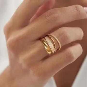 Sargetou 3PCS Gold Rings Set For Women Dainty 14K Gold Plated Rings CZ Stackable Gold Rings For Wome...