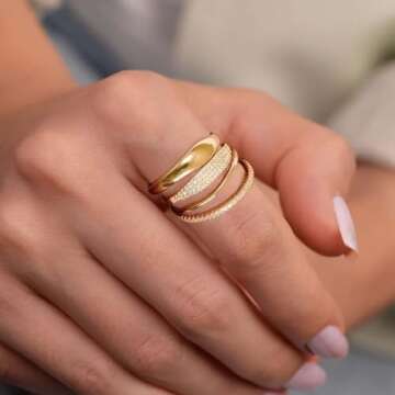 Sargetou 3PCS Gold Rings Set For Women Dainty 14K Gold Plated Rings CZ Stackable Gold Rings For Women Non Tarnish Size 7