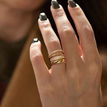 Sargetou 3PCS Gold Rings Set For Women Dainty 14K Gold Plated Rings CZ Stackable Gold Rings For Women Non Tarnish Size 7