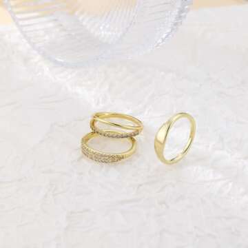 Sargetou 3PCS Gold Rings Set For Women Dainty 14K Gold Plated Rings CZ Stackable Gold Rings For Women Non Tarnish Size 7