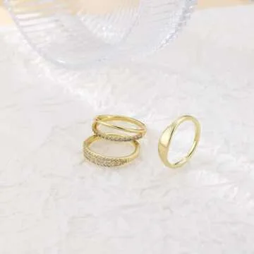 Sargetou 3PCS Gold Rings Set For Women Dainty 14K Gold Plated Rings CZ Stackable Gold Rings For Women Non Tarnish Size 7