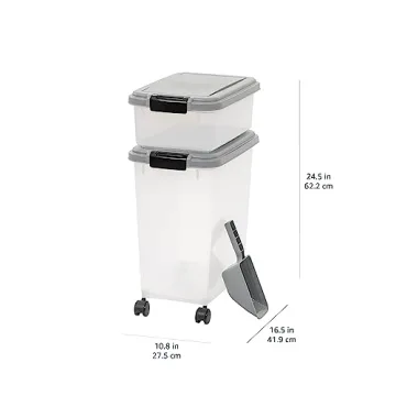 Amazon Basics 3-Piece Airtight Dog Food Storage Container Combo with Scoop, 33 QT + 12 QT