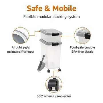 Amazon Basics 3-Piece Airtight Dog Food Storage Container Combo with Scoop, 33 QT + 12 QT