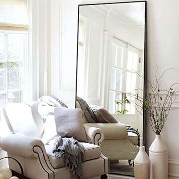 NeuType Full Length Mirror, Large 71"x32" Black Aluminum Frame, Scatterproof Shatterproof Glass, Wall Mountable, Home Gym