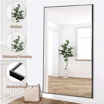 NeuType Full Length Mirror, Large 71"x32" Black Aluminum Frame, Scatterproof Shatterproof Glass, Wall Mountable, Home Gym