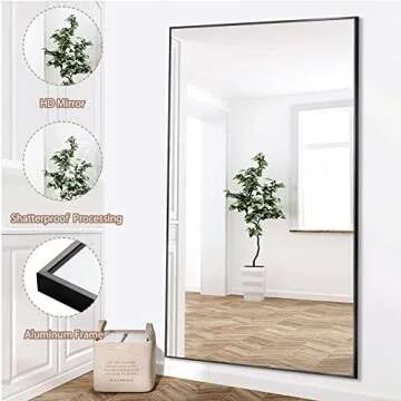 NeuType Full Length Mirror, Large 71"x32" Black Aluminum Frame, Scatterproof Shatterproof Glass, Wall Mountable, Home Gym