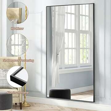 NeuType Full Length Mirror, Large 71"x32" Black Aluminum Frame, Scatterproof Shatterproof Glass, Wall Mountable, Home Gym