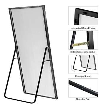 NeuType Full Length Mirror, Large 71"x32" Black Aluminum Frame, Scatterproof Shatterproof Glass, Wall Mountable, Home Gym