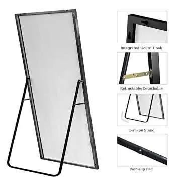 NeuType Full Length Mirror, Large 71"x32" Black Aluminum Frame, Scatterproof Shatterproof Glass, Wall Mountable, Home Gym
