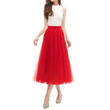 OBBUE Women's A Line Tulle Party Evening Tutu Skirts Tea Length Red-XXL/XXXL1