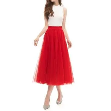 OBBUE Women's A Line Tulle Party Evening Tutu Skirts Tea Length Red-XXL/XXXL1