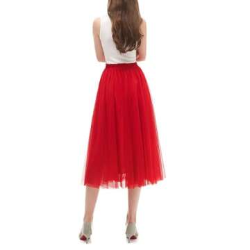 OBBUE Women's A Line Tulle Party Evening Tutu Skirts Tea Length Red-XXL/XXXL1