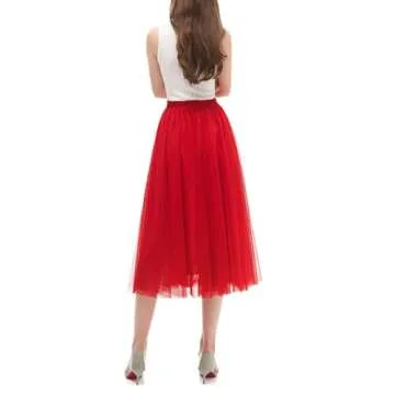 OBBUE Women's A Line Tulle Party Evening Tutu Skirts Tea Length Red-XXL/XXXL1